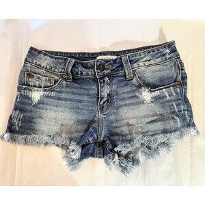 Just USA Juniors Blue Distressed  Ultra Short Jean Shorts Sz S